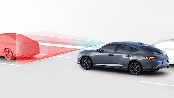Illustration of rear and side angle of Integra depicting CMBS functions/Vue arrière et latérale de l’Integra montrant les fonctions CMBS
